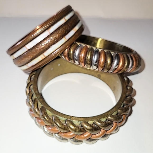 3 COPPER & MIXED METAL BANGLE BRACELETS - MADE IN INDIA - Picture 9 of 9